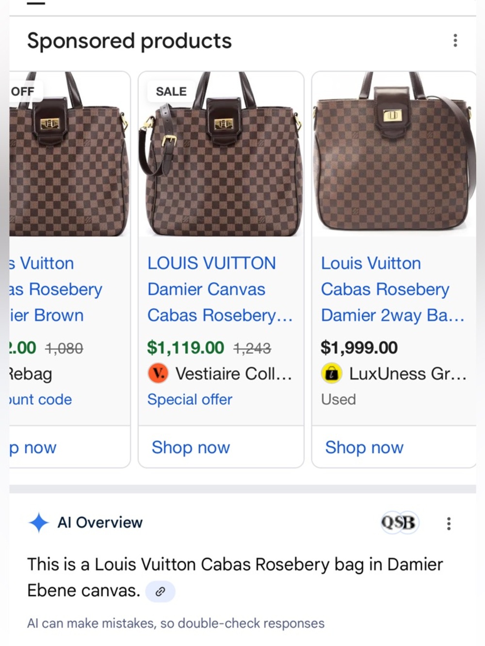 Louis Vuitton Damier Ebene Cabas Rosebery - Picture 13 of 14
